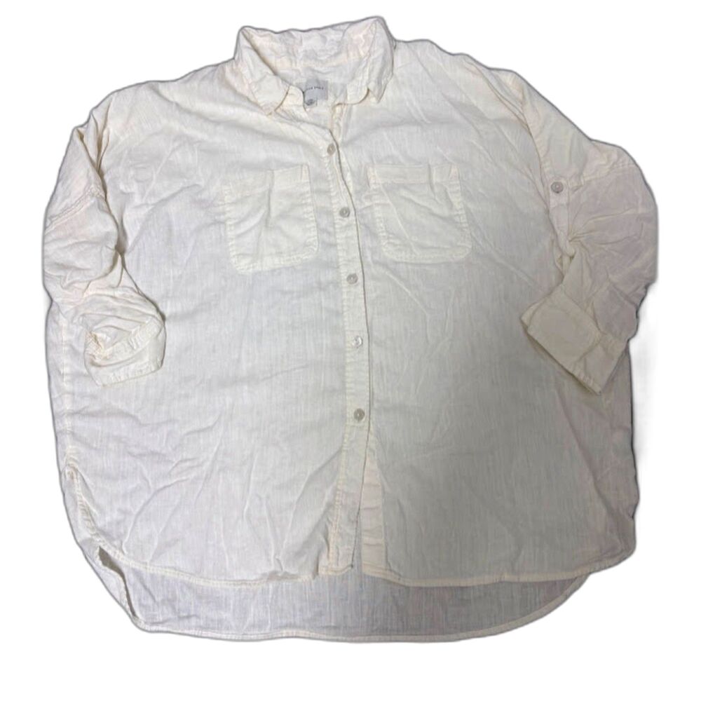 American Eagle Shirt S Oversized Linen Blend Roll Tab Relaxed Coastal Chic